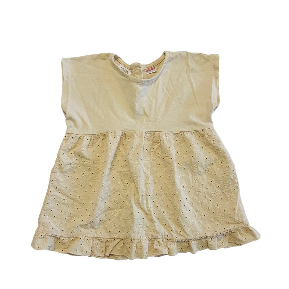 Zara Cream Dress with Cap Sleeves and Ruffle Hem